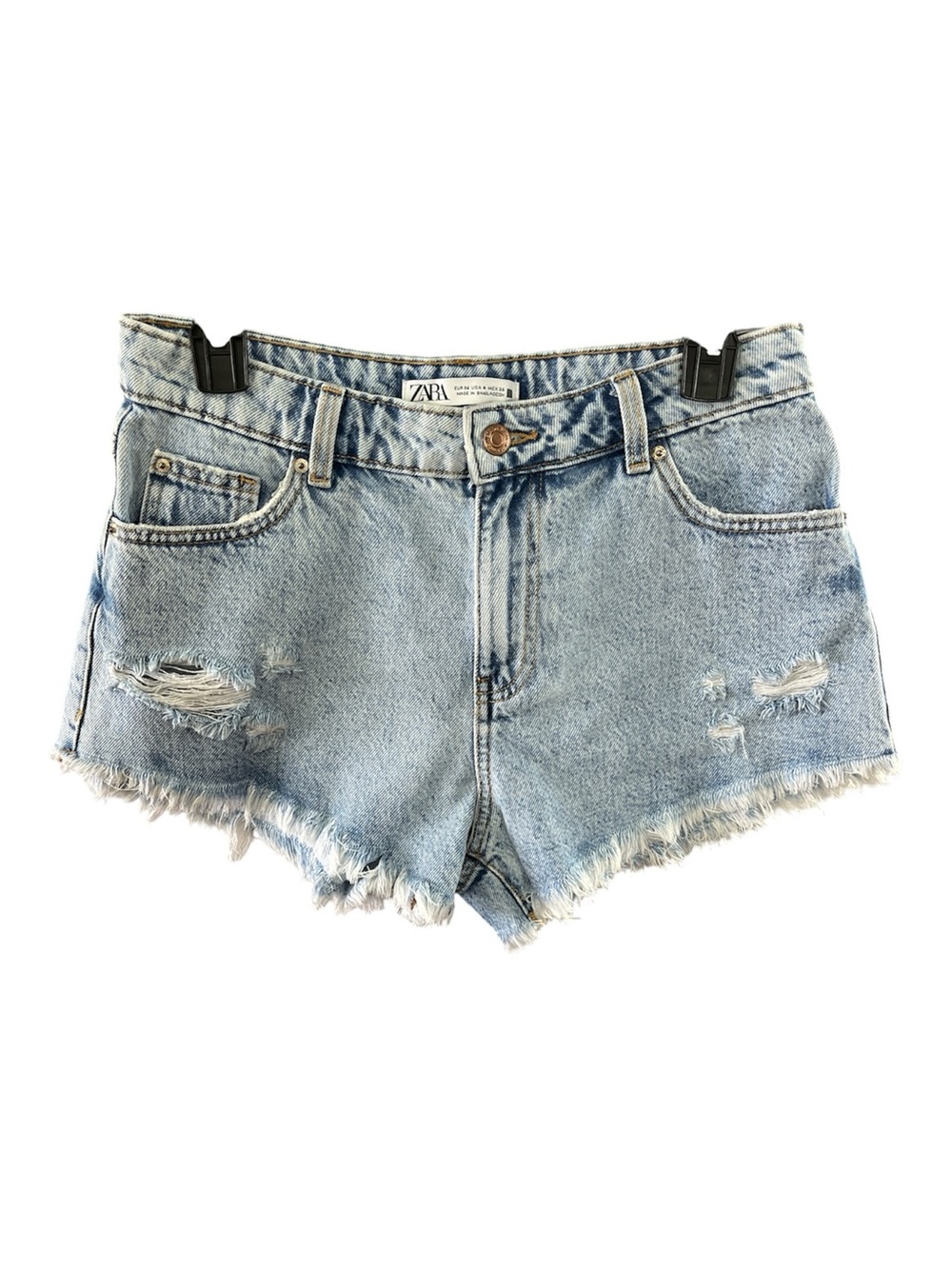 Zara Light Wash Distressed Denim Shorts Frayed Hem Size US 4
